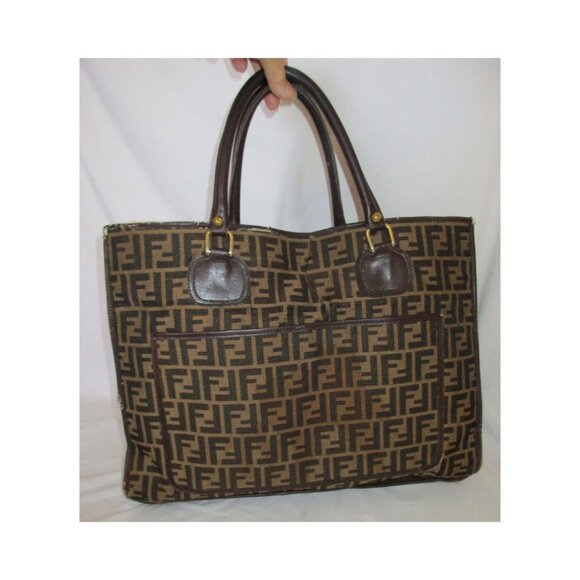 Vintage Fendi FF Zucca Brown Canvas and Leather Large Tote Bag Made In Italy - Picture 2 of 16